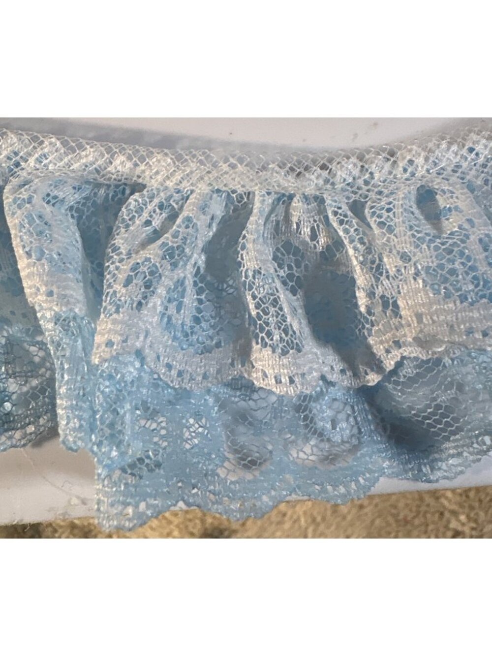 Light Blue & White Gathered Lace Trim Double Layer 2 Inches Wide 4.5 Yards